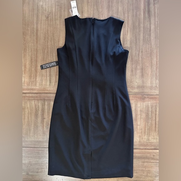 NWT New York & Company Women's Size 4 Black Sheath Dress Pleated Neck ($69.95) - Picture 6 of 14